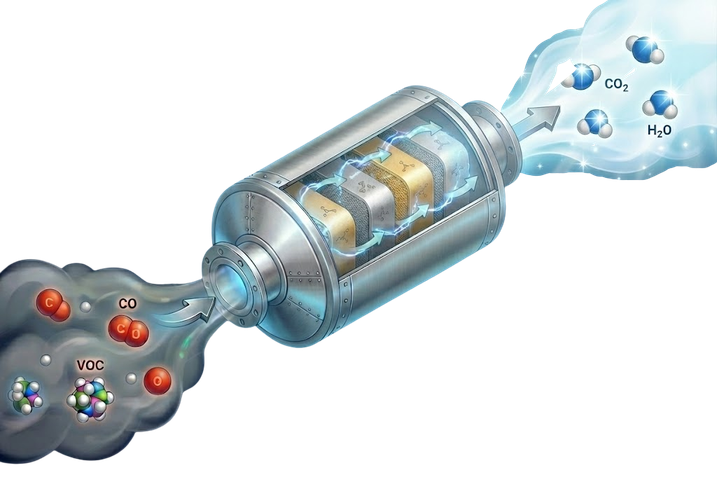 Catalytic reactor: CO and VOCs in, CO2 and water out