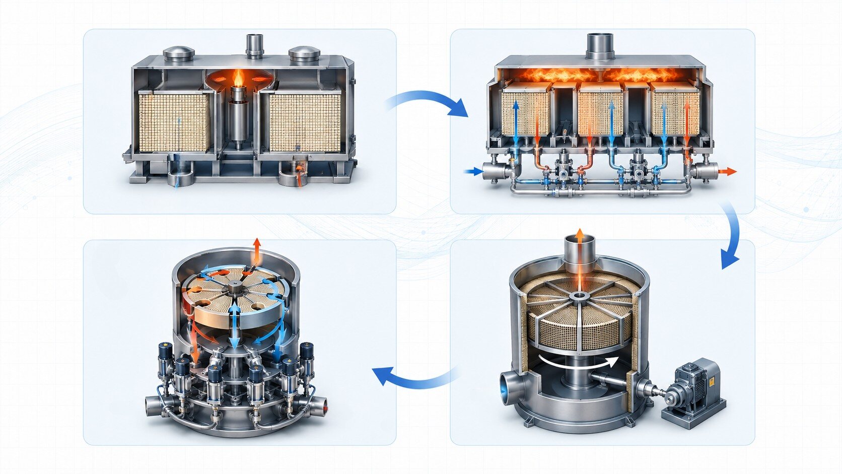 Two bed RTO, three bed RTO, rotary type RTO, new concept single cylinder multi-valve RTO