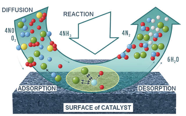 Diffusion, adsorption, reaction and desorption on the catalyst surface